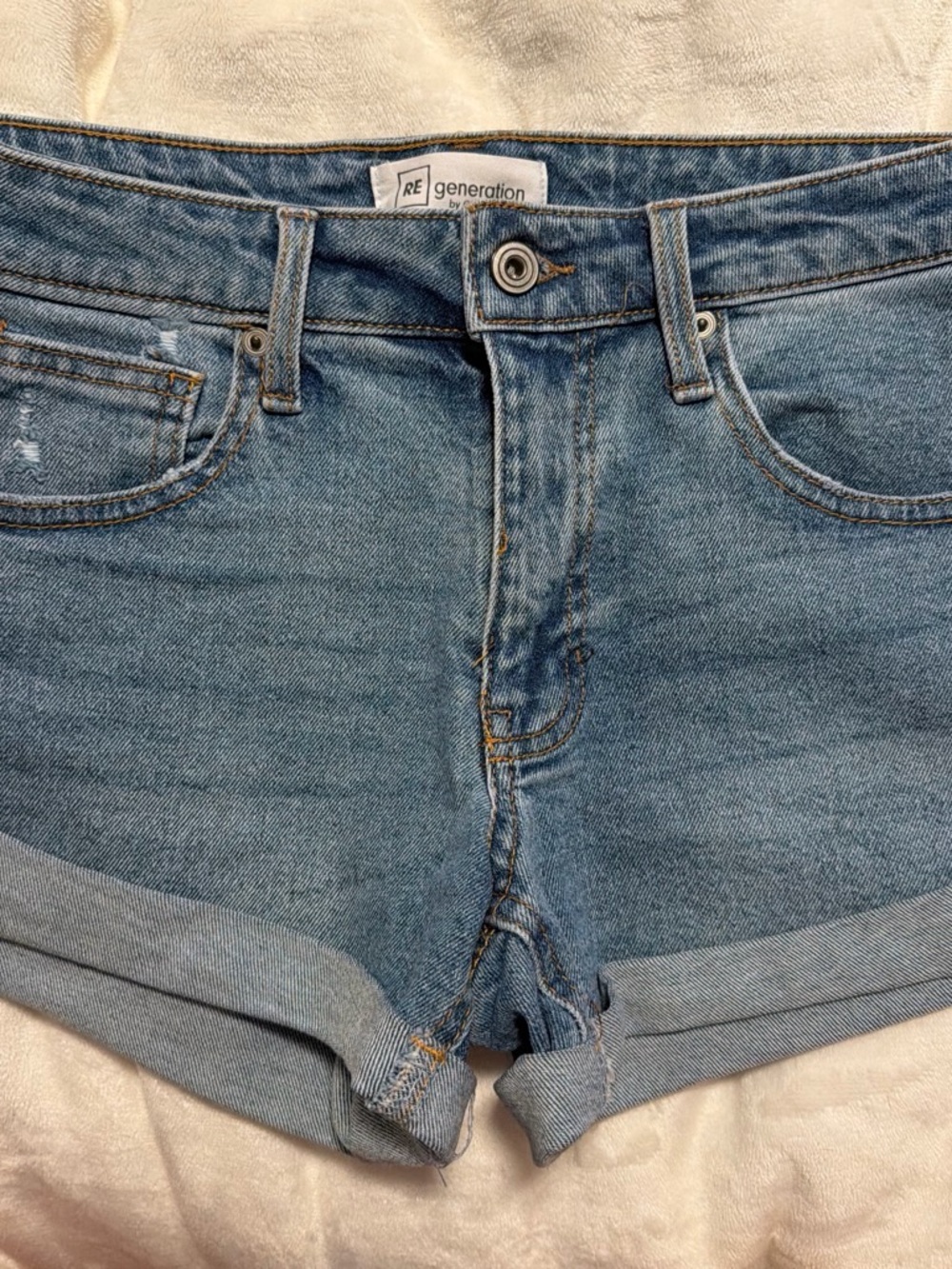 Celebrity Pink Light Blue Denim Roll-Cuff Jean Shorts